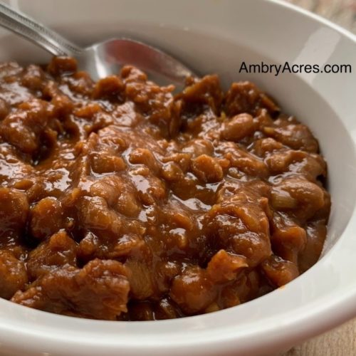 Bowl of Slow Cooker Baked Beans made from scratch