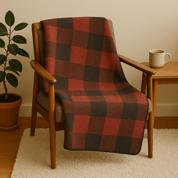 Red and black checkered wool blanket
