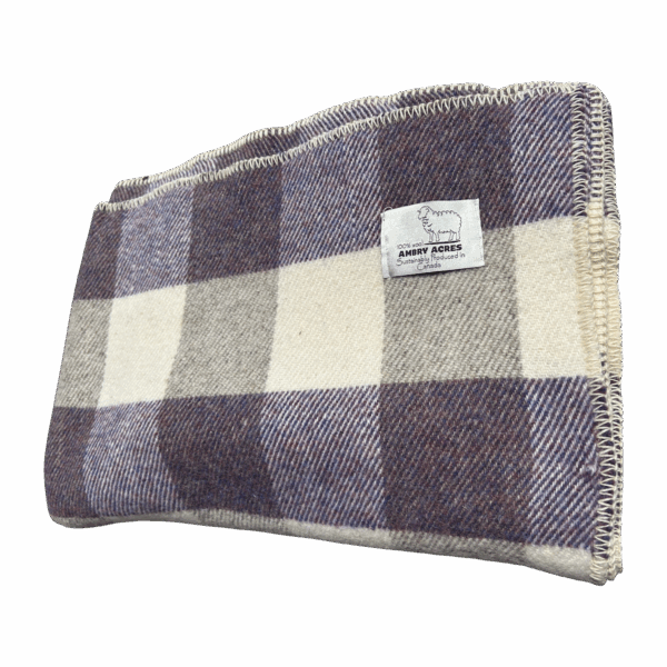 Purple and white checkered wool blanket