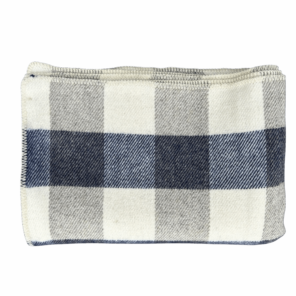 Navy and white checkered wool blanket