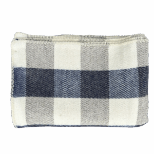 Navy and white checkered wool blanket
