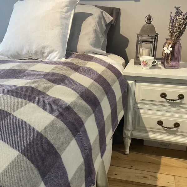 Purple Heather and Natural White Wool Blanket