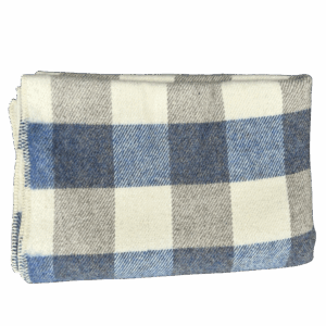 Blue and white checkered wool throw