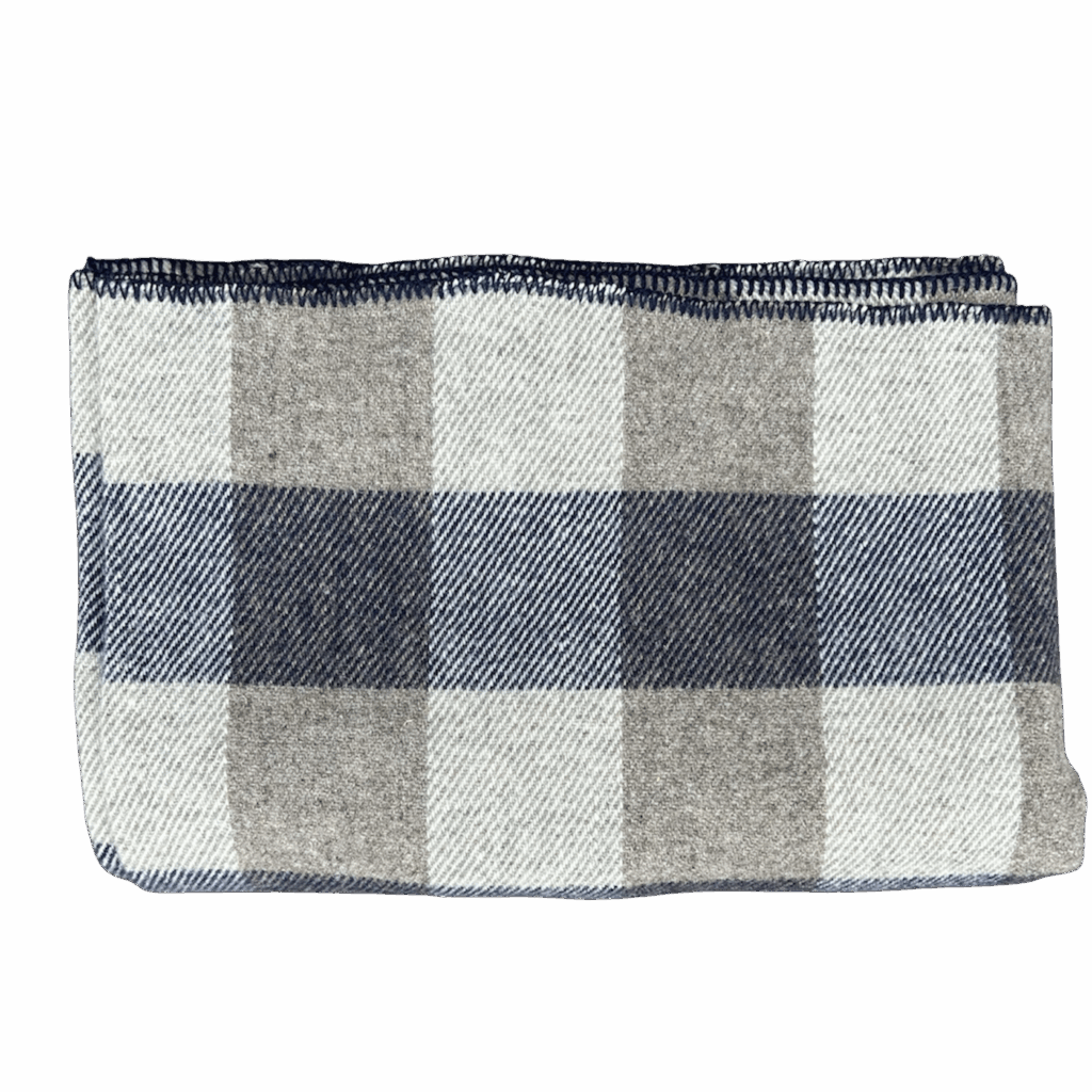 Navy and light grey checkered wool blanket