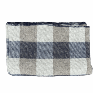 Navy and light grey checkered wool blanket