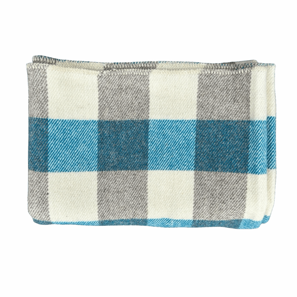 Peacock and natural white wool blanket