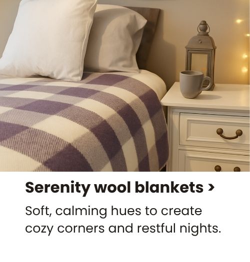 Collection of purple and white wool blankets