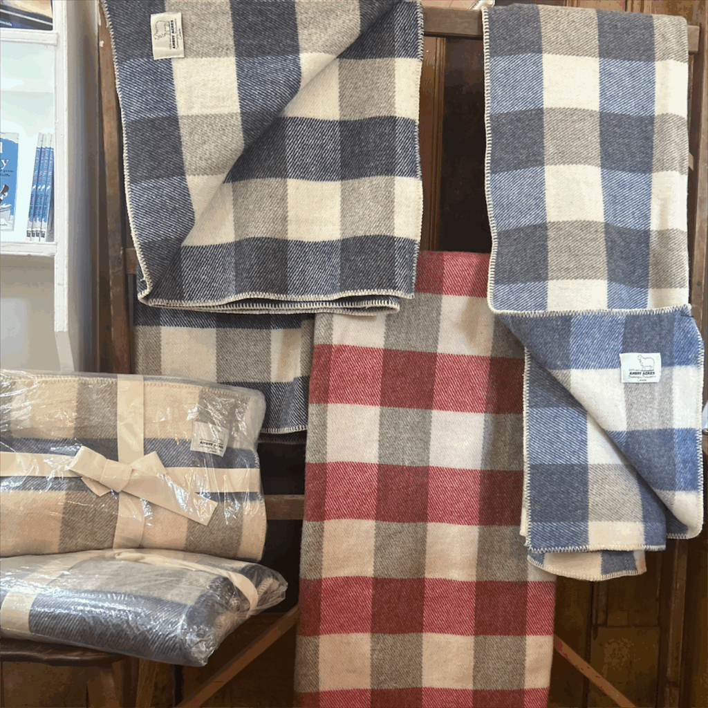 Ambry Acres Heritage Wool Blankets on Display and Available for Sale at The Lovely Nelly, Georgetown, PEI