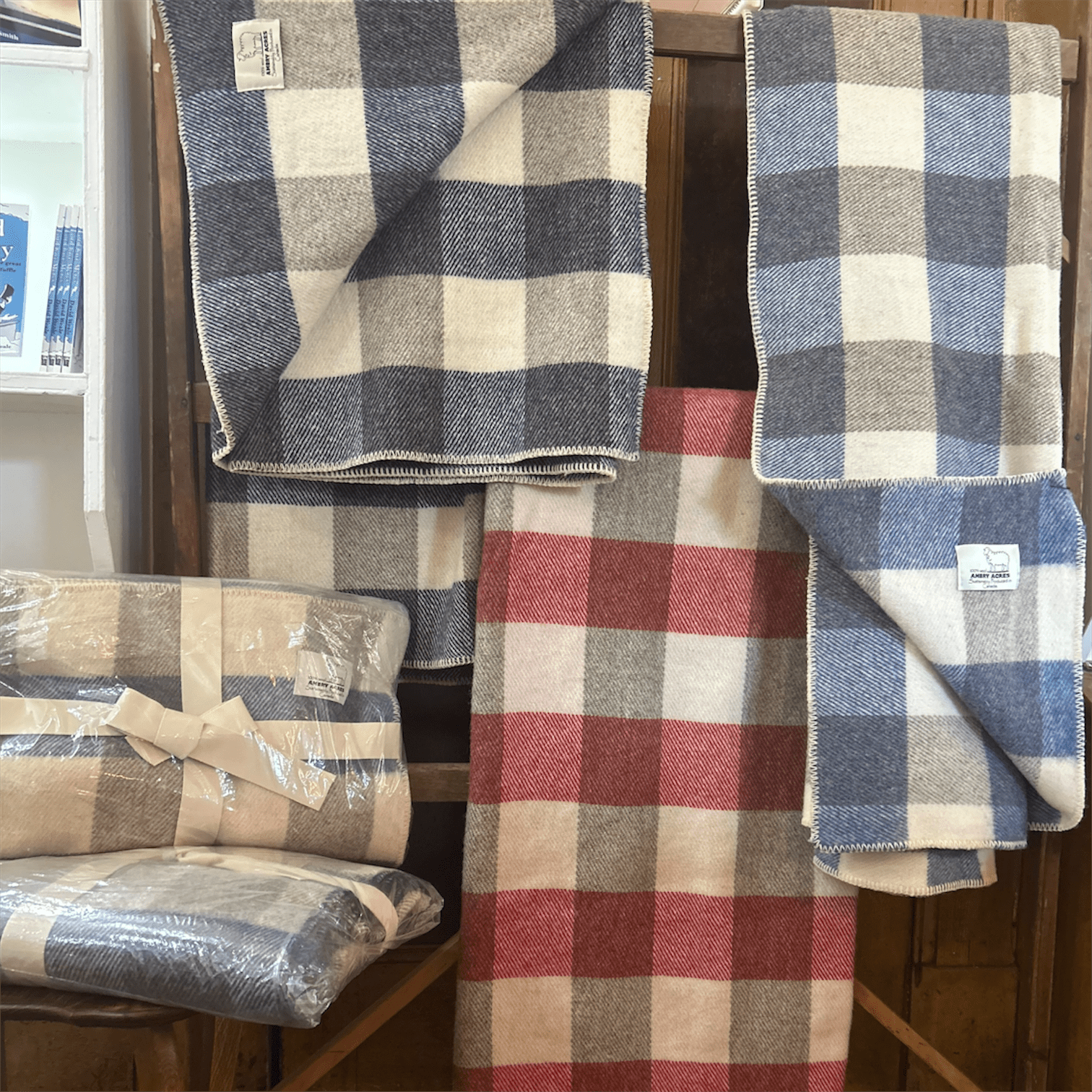 Ambry Acres Heritage Wool Blankets on Display and Available for Sale at The Lovely Nelly, Georgetown, PEI