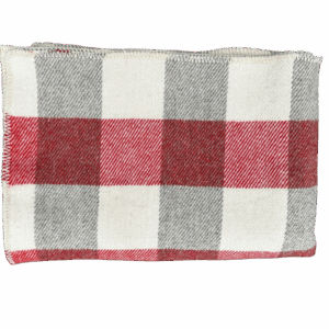 Red & Natural White Checkered Wool Blanket