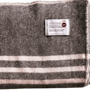 Dark grey tweed and natural white stripes wool blanket from our sheep's wool